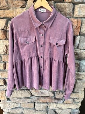 &merci Dusty Rose Corduroy Peplum Button-Down Shirt